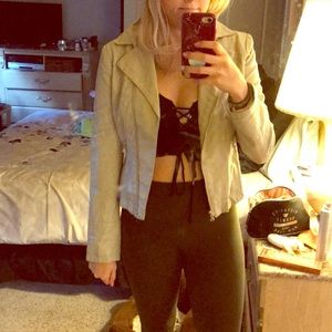 Black rivet tan leather jacket